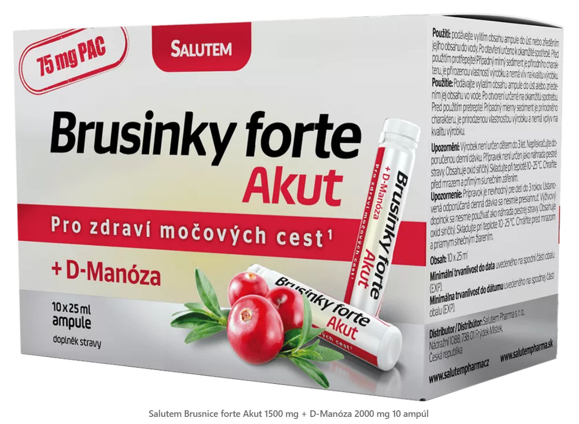 Salutem Brusnice forte Akut 1500 mg + D-Manóza 2000 mg 10 ampúl